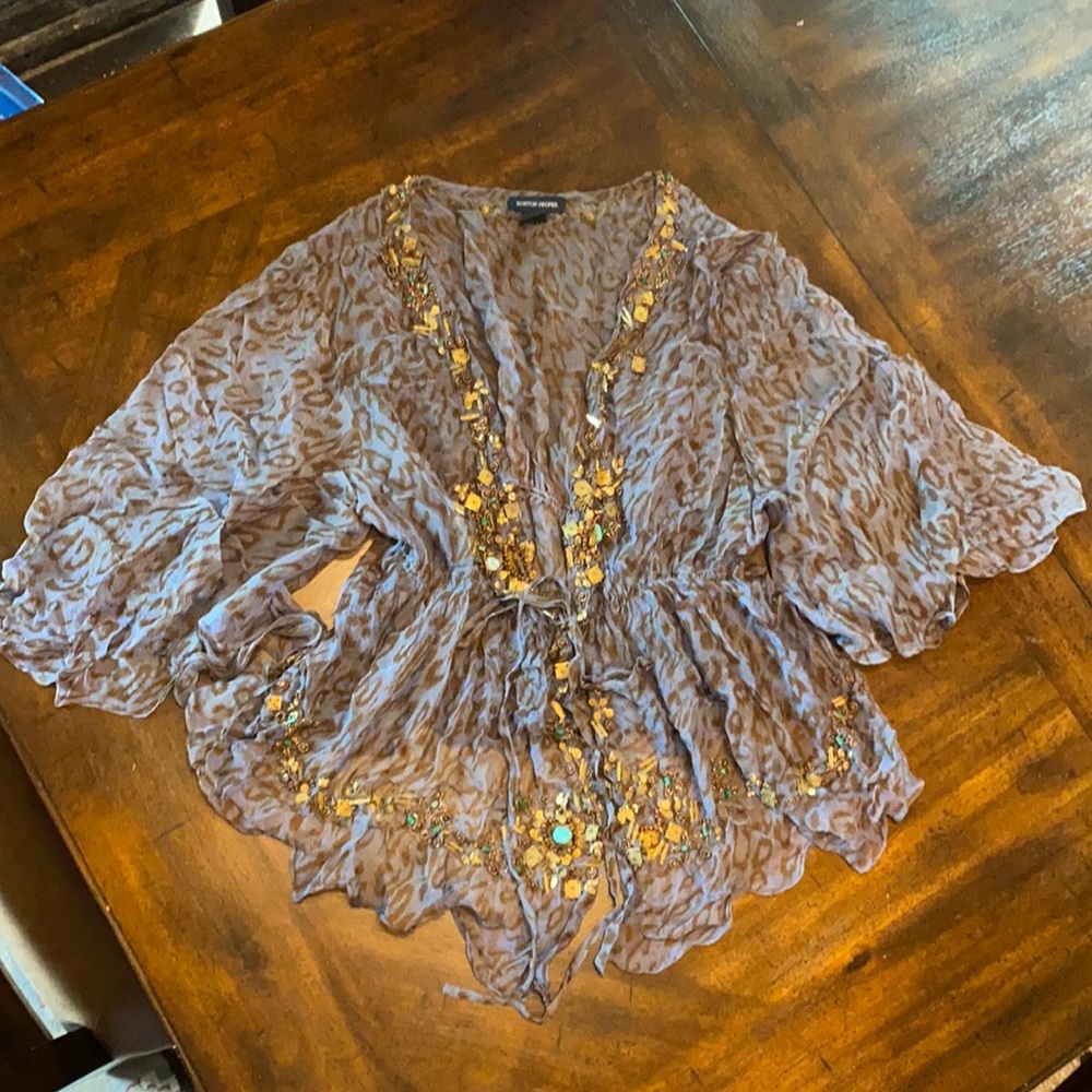 Boston Proper blue/brown sheer leopard print wrap